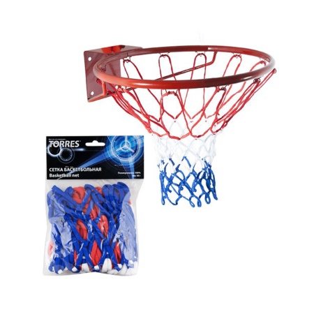 Купить Сетка баскетбольная Torres, нить 4 мм, бело-сине-красная в Нестерове 